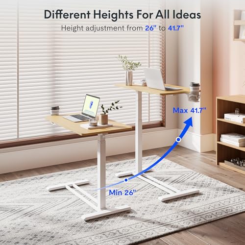 FLEXISPOT Adjustable C Table with Wheels, Mobile Snack Side End Table Sofa Couch Bedside Table Laptop Rolling Cart TV Tray Night Stand Small Space Side Table,(27.6" W x 15.7" D,Maple)