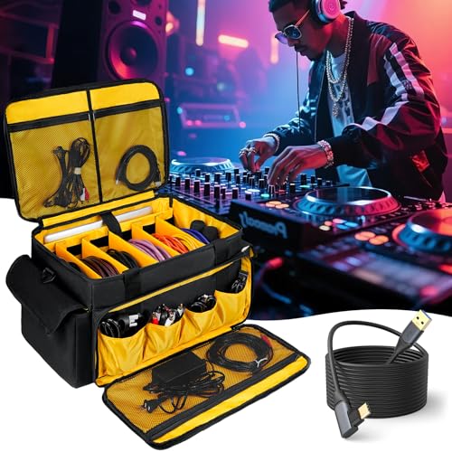 DJ-Equipment-Tasche mit 5 herausnehmbaren Trennwänden,DJ-Kabeltasche mit Fächern für Laptop und Mikrofon,Reise-Organizer-Tasche für DJ-Equipment,Musiker,Profis und DJ-Zubehör (47 x 29 x 28 cm)