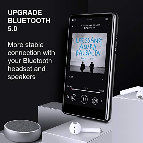 16GB MP3 Player with Bluetooth, Full Touchscreen HD Video Mp4 Mp3 Music Player with Speaker,FM Radio, Micro SD Slot, Headphones + Case Included, Expandable up to 128GB