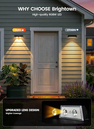 Brightown 8 Pack Solar-Fence-Lights-Outdoor, IP65 Waterproof Warm White & RGB 11 Color Solar Deck Step Flood Lights, Solar Patio Lights for Outside Backyard Yard Home Improvement Wall Railing