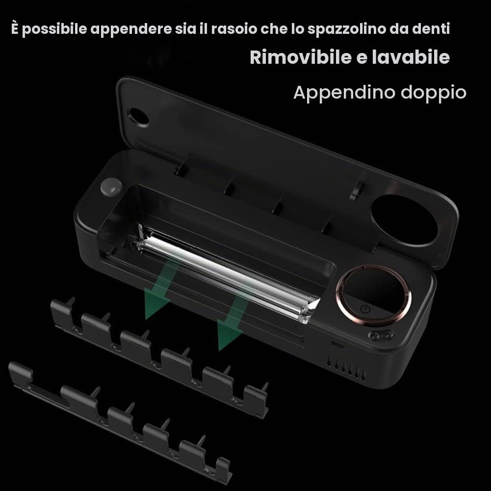 Sterilizzatore per spazzolino da denti UV, ricaricabile, supporto da parete con display a LED, accessori da bagno, nero