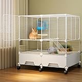 Jaula para Conejos De 2 Pisos con Bandeja Extraíble Y Ruedas Casa para Conejo Rejilla Reforzada 1,5cm - Estructura Compacta Y Móvil