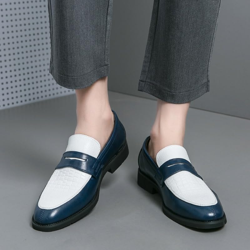 Dress Oxford Formal Shoes for Men Slip On Round Toe Two Tone Patchwork PU Leather Loafer Rubber Sole Low Top Non Slip Anti-Slip Outdoor4