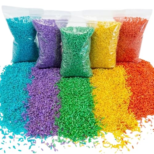 Rainbow Sensory Rice/Bin Filler. 5 Cups (2.25 lbs) for Calm, Creative Play. 5 Colors. Montessori fine Motor Activity for Kids. Non-Toxic, Hand-Dyed, Sensory...