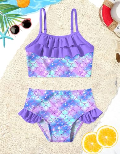 Little Girls Two Piece Mermaid Bikini Set Ruffle Adjustable Summer Beach Bathing Swimsuit 3-7 Years for Kids3