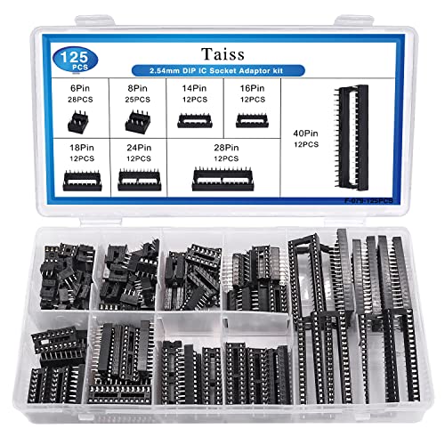 Taiss 125Pcs Dip Ic Sockets Adaptor Assortment Kit 6/8/14/16/18/24/28/40 Pin 2.54Mm Pitch Dip Ic Sockets Adaptor Solder Type,Ic Socket Kit,Dip Sockets,F-079-125Pcs #TOP22