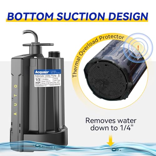 Image of Acquaer 1 /3 HP Automatic Submersible Water Pump, 2160 GPH Sump Pump, 115V