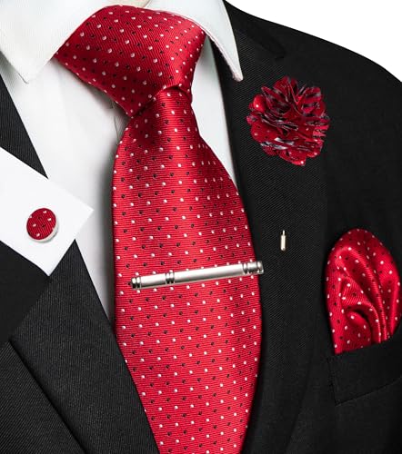 Image of JEMYGINS Mens Tie and Lapel Pin Necktie Pocket Square Cufflinks and Tie Clip Sets for Business Casual 5PCS