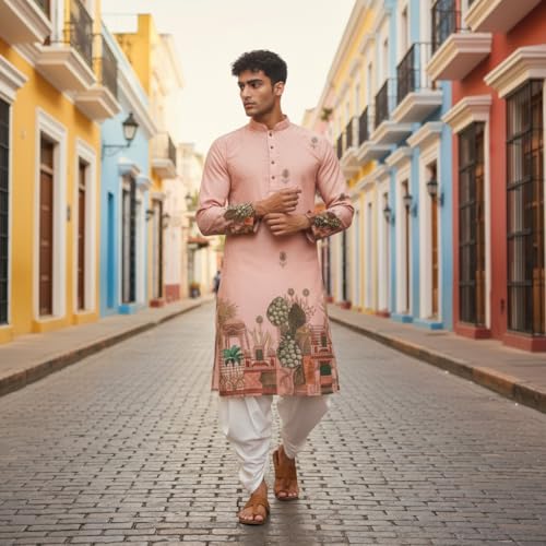Image of Trustous Men's Printed Kurta Dhoti Set Traditional Ethnic Wear for Festivals & Weddings | Men's Stylish Printed Kurta with Dhoti Set | Traditional Indian Ethnic Wear for Men