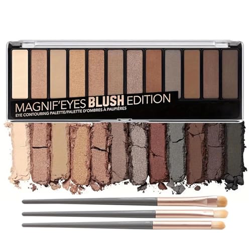 Braun Lidschatten Palette, 12 Farben Smoky Nude Eyeshadow Palette Matt Shimmer, Hochpigmentierter Liedschatenpalete mit Pinsel, Wasserfest & Wischfest Augen Make Up für Urlaubs & Alltags, Glatt Puder