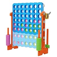 SDADI Height Adjustable Giant 4 in a Row Connect Game, 2-in-1 Jumbo 4-to-Score Game with Ring Toss Game Set, Indoor Outdoor Yard Game Party Game for Kids Adults and Family, Orange