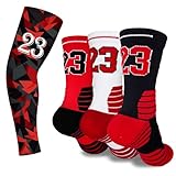 Popuid Youth Boys Basketball Crew Socks with Arm Sleeves, Lucky Number Thickened Sports Socks for Kids Team...