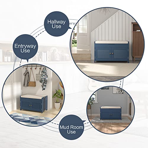 Knowlife Shoe Storage Bench With Lift Top Storage, Entryway Bench With Door Cabinet, Adjustable Shelve, Cushioned Seat And Handle For Entryway, Hallway, Window And Closet #TOP6