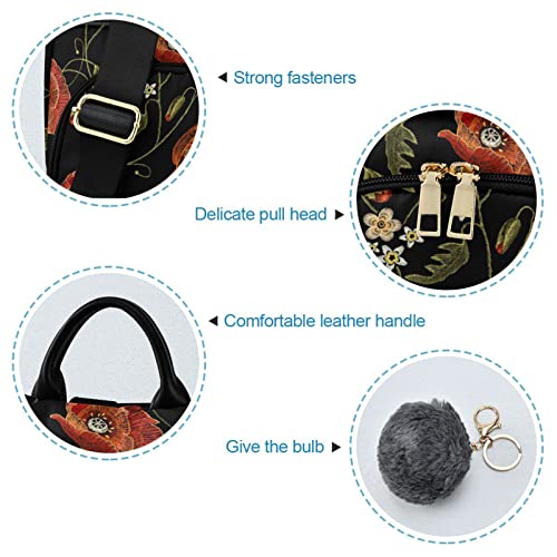 Image of Fustylead Embroidery Red Poppies Backpack Purse for Women Anti-theft Backpack Purse Travel Daypack