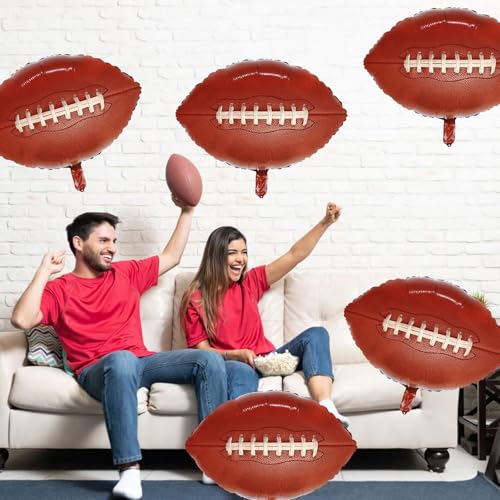 Image of 5 Pieces Large Football Party Balloons, Brown Football Shaped Mylar Foil Balloons Sports Theme Party Decorations for Boys Men Football Fans Tailgate Birthday Party Sport Decorations Supplies