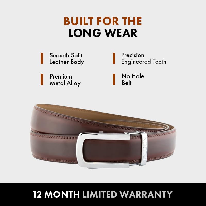 Image of HALDEN BURLEY Men's Brown Ratchet Belt | Auto-Lock Leather Formal Belt with Magnetic Buckle | Adjustable Free Size Fits Up to 44 Inch Waist