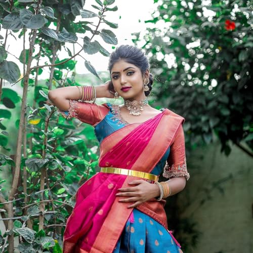 Image of ZITON Women's Indian Traditional Kanjivaram Silk Pure Weaving Lehenga Choli Along With Dupatta And Blouse Piece, Half Saree (Unstitched)