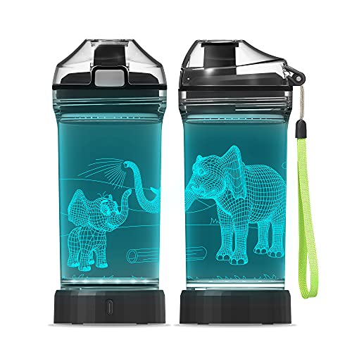 YuanDian Elephant Gift, Light Up Kids Animal Water Bottle - 14 OZ 400ml Tritan BPA Free - Cool Drink Bottles Gift for School Kids Boy Girl Child Men