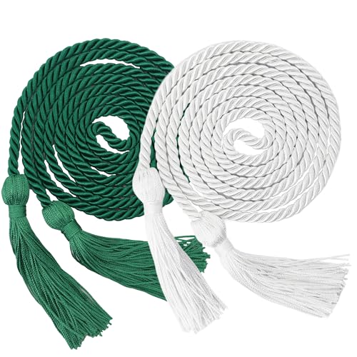 Image of GraduationMall Double Graduation Honor Cords Emerald Green & White 68 inch