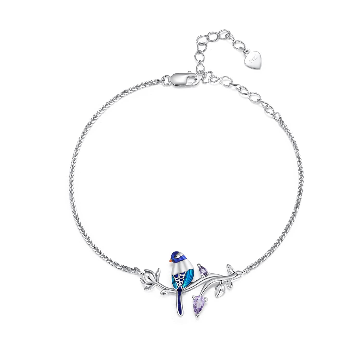 Bracelet Semi-rigide Femme Avec Cabochon Oiseau - Argenté - Idée Cadeau - Neuf Sans Emballage