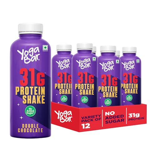 Image of Yogabar 31g Protein Shake - Double Chocolate, No Added Sugar, Low Fat, High Calcium, Ready-to-Drink, 250ml Bottle, Pack of 12