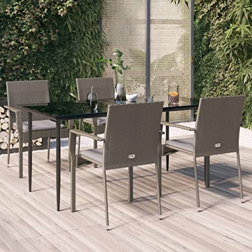KCCKOM Garden Furniture Set 5 Piece Patio Dining Set with Cushions Black and Gray Poly Rattan