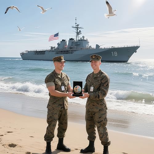 Image of Navy & Marine Corps 250th Anniversary Challenge Coin Double-Sided Gold Plated Military Commemorative Coin US Navy Collectible Warship Coin Veteran Gift, Armed Forces Memorabilia Sailor Souvenir (Navy)