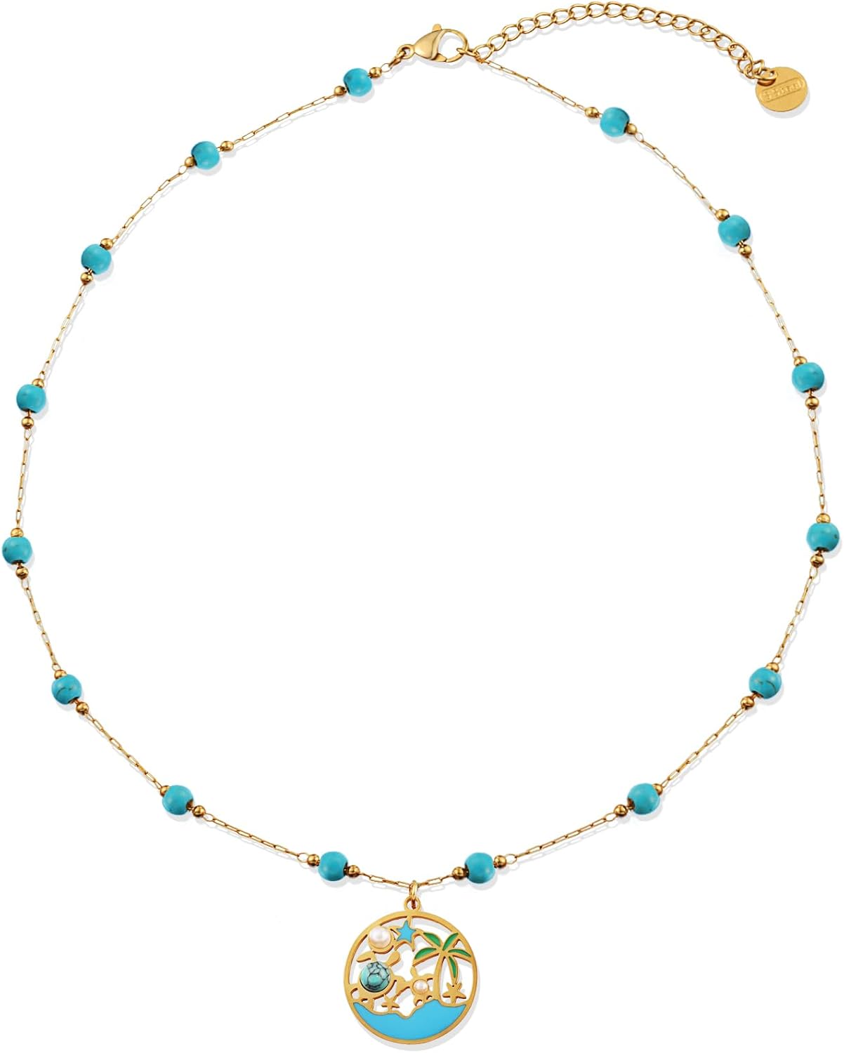 Ocean Charm Necklace for Women, 18K Gold Plated Shell Starfish Choker Necklaces Summer Beach Jewelry Gifts