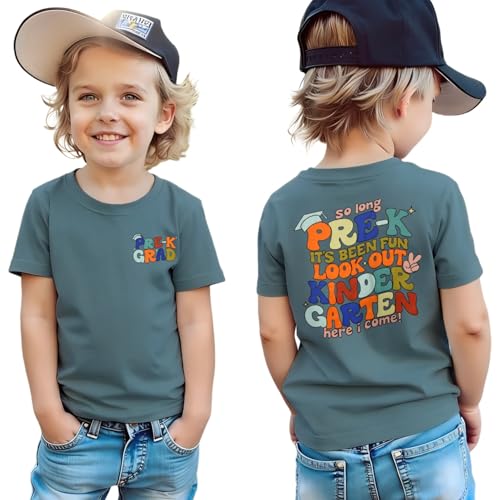 Ritatte Pre-K Graduation Shirt for Toddler Boys Last Day of School T-Shirt Funny Kids Preschool Graduation Gift Tee Tops(Dusty Blue 5t)