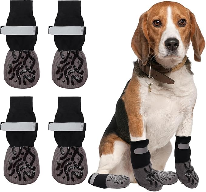 Image of KUTKUT 4Pcs Non Slip Dog Socks to Prevent Licking Paws, Strong Traction for Hardwood Floors, Senior Dogs, Paw Protector, Prevent Scratching, Double Sides Anti Slip Dog Socks(Size:- XS: L*W: 12cm*4cm)