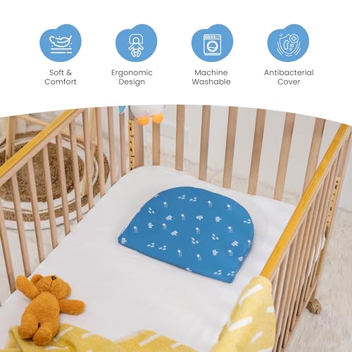 Image of Cherilo C Shaped Elevated Wedge Baby Pillows for New Born,Pillow for Kids,Crib & Mattress,Prevents Acid Reflux,Colic,Gerd,Heat Burn & Vomiting,15 inch X 12 inch X 3 inch - with Cover - Star Design - Blue