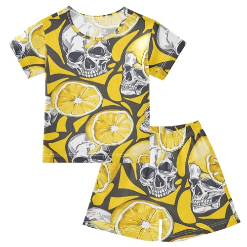 ALAZA Sugar Skull Yellow Lemon Pajamas Short Sleeve 2 Piece Sleepwear Top and Bottom Pajama Set Unisex