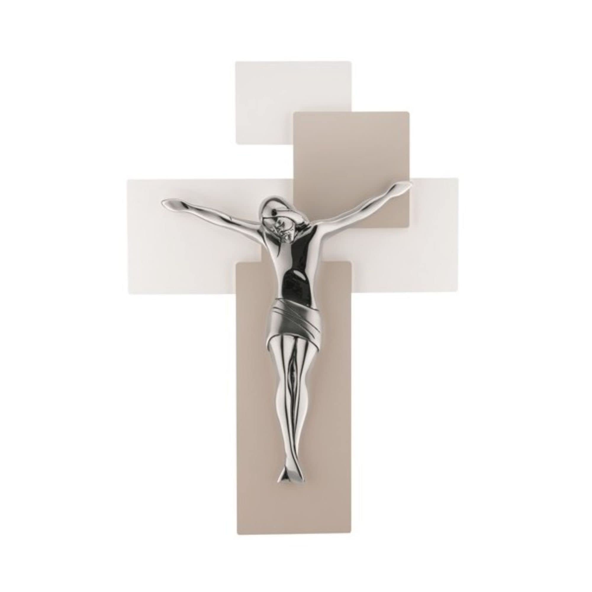 Crocifisso Moderno Bianco Nocciola 42x30 cm Argento