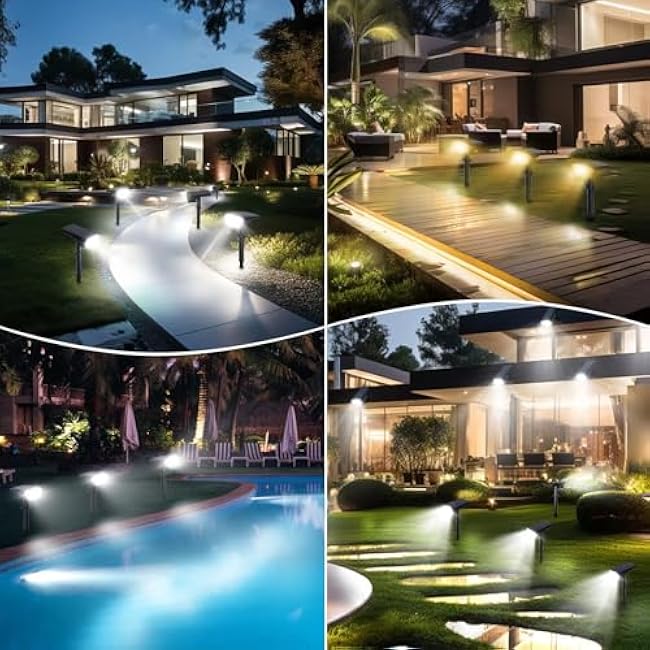 Solar Spot Lights Outdoor,Auto On/Off 4 Pack Solar Lights Outdoor Waterproof IP65,2-in-1 Solar Powered Outdoor Landscape Lighting,Solar Lights for Outside Yard Garden Pathway (Cool White)