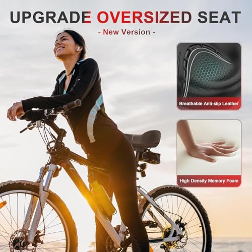 Image of BLUEWIND Oversized Bike Seat, Wide Bicycle Saddle Novel Backrest Design for Electric Bike, Universal Fit Exercise Bike or Road Stationary Bike Seat Cushion for Men & Women