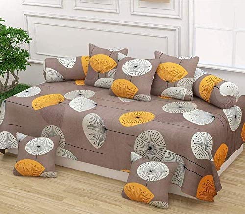 Diwan Set 8 Piece Set Glace Cotton Designer Printed (1 Single Bedsheet (Size 60x90) 2 Bolster Covers, 5 Cushion Covers-Multicolor)-picture-11