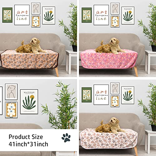 Image of Rezutan Dog Blankets for Large Dogs, Upgraded 3 Pack Dogs Cat Blanket Washable 41 inch x 31 inch, Soft Pet Throw Cover Suitable for Kennel Crate Bed, Cute Paw Pattern, White /Brown /Pink