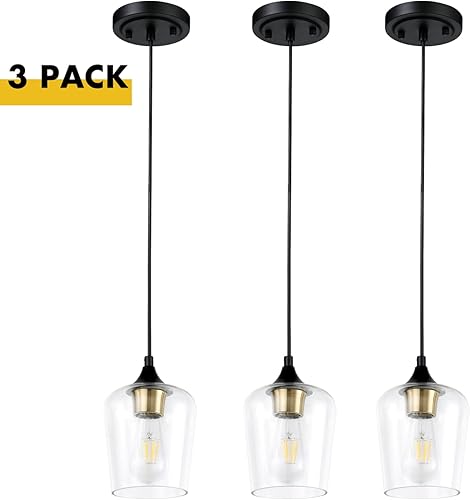 Miniatura 9 de Hamilyeah Luces colgantes negras y doradas iluminación colgante de cristal para isla de cocina lámpara colgante industrial para sala de estar