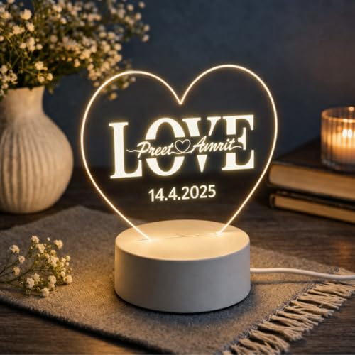 Image of Customized 3D Lamp for Couples - Personalized LED Night Light with Names, Unique Gift for Husband Wife, Custom Romantic Decor for Birthday, Wedding, or Valentine (Love Couple Lamp)