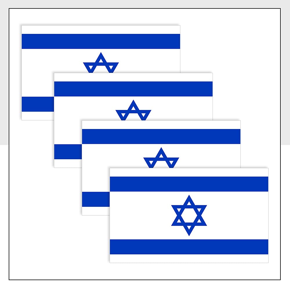 Israel Flag Bumper Sticker Pack of 4 (75 x 50mm) Waterproof ISR Labels for Bike Van Helmet Packwith® #P1037