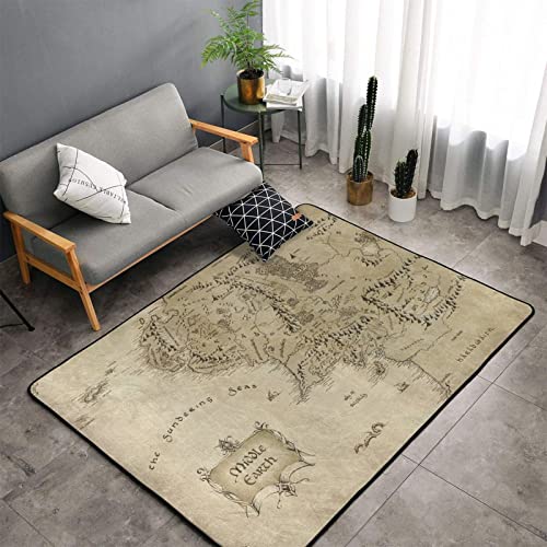 Image of Gesey-R4T Middle Earth Map Pattern Home Area Rugs 3'3inchx5' Home Decor Carpet Soft Floor Mat Non-Slip for Living Room Bedroom, White, One Size