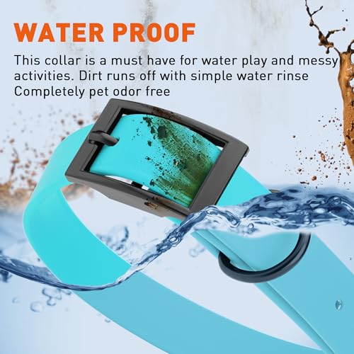 Image of Dogline Biothane Waterproof Dog Collar Strong Coated Nylon Webbing with Black Hardware Odor- Proof for Easy Care Easy to Clean High Performance Fits Small Medium or Large Dogs, Sky Blue