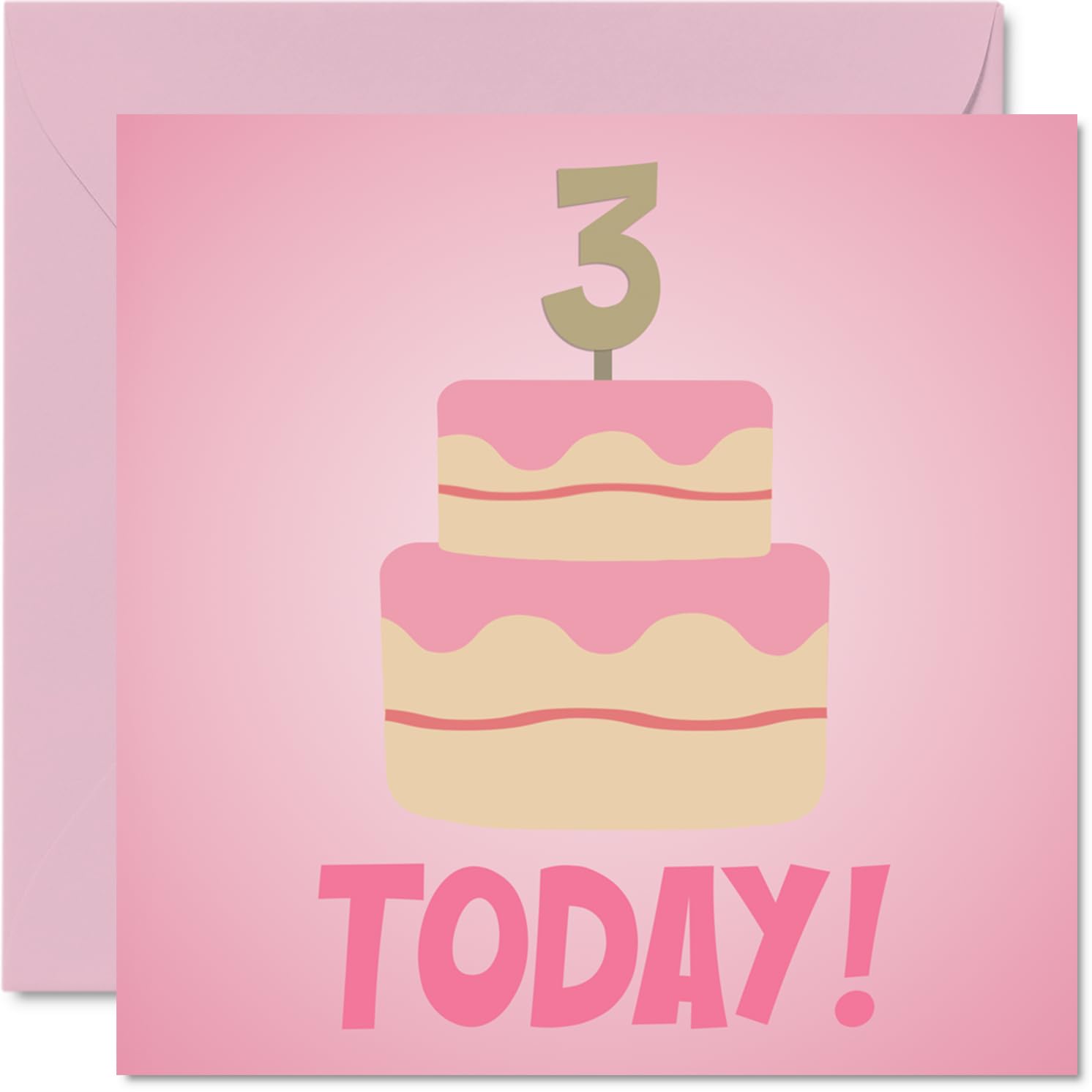 3rd Birthday Cards for Girls - Pink Bday Cake 3 Today! - Happy Birthday Card for 3 Year Old Girl Granddaughter Niece Daughter Cousin, 145mm Bday Greeting Cards