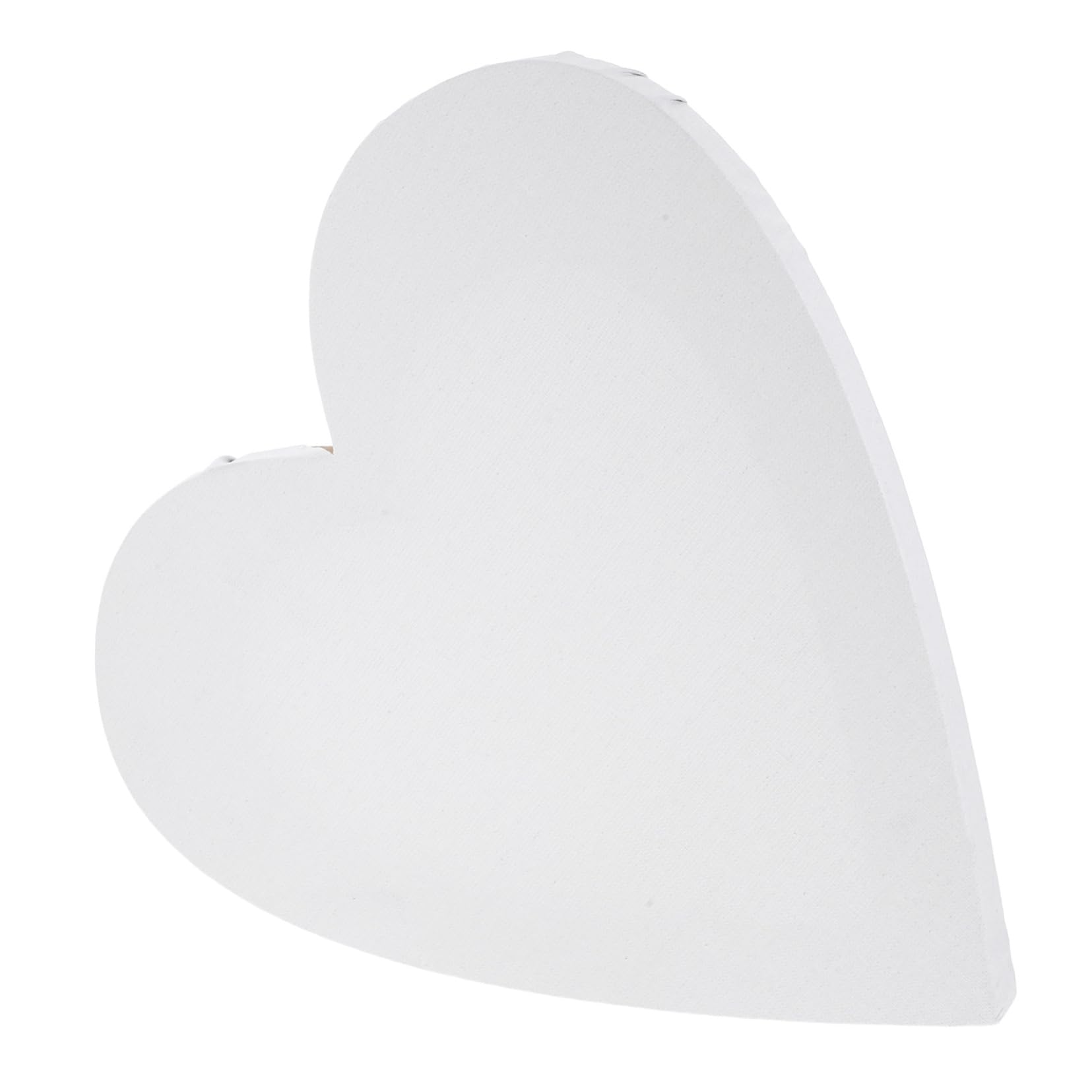 Lienzo blanco en forma de corazón con base de madera y grano de lino