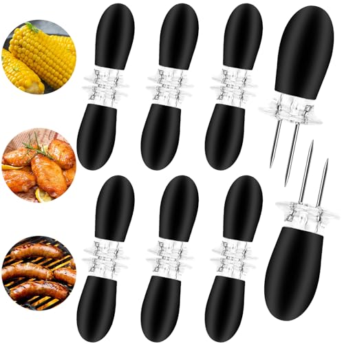 JIUBULUJIU 14 Stück Maiskolben Spieße, Edelstahl Maiskolben Halter, Schwarz Mais Spieße for BBQ, Camping, Zuhause, Kochpartys