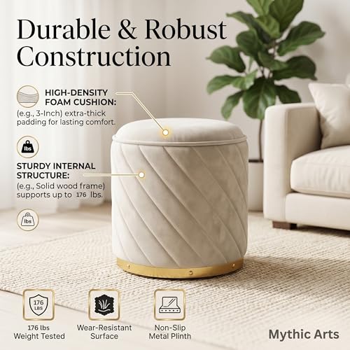 Image of Ottoman Stool, Puffy Stool, Sitting Stool, Modern Upholstered Round Ottoman, Dressing Table for Living Room (Green)