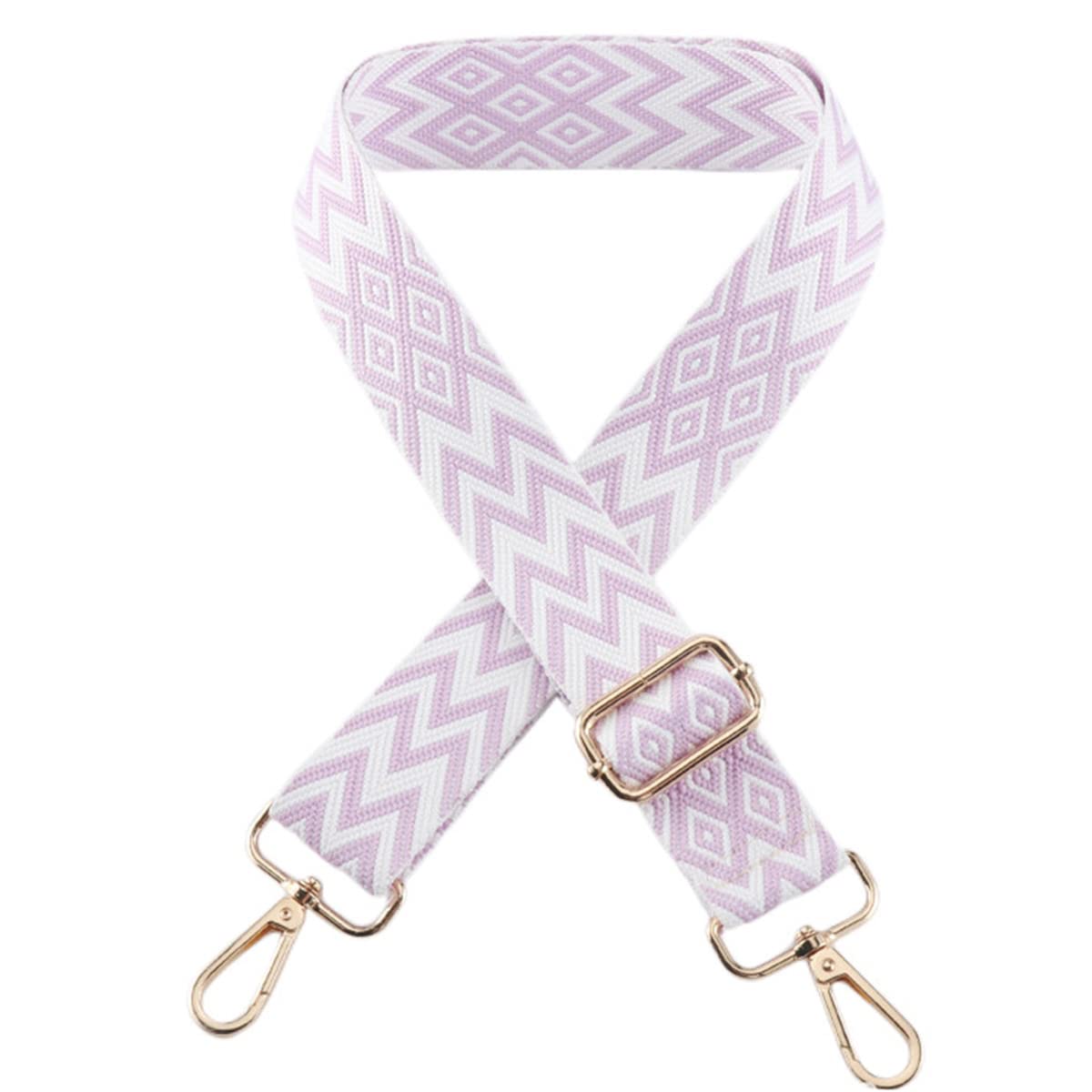 1pc Extendable Zigzags Jacquard Bag Strap with Clasps Geometric Webbing Belt for Shoulder Crossbag Messenger Bag Replacement (Lilac)
