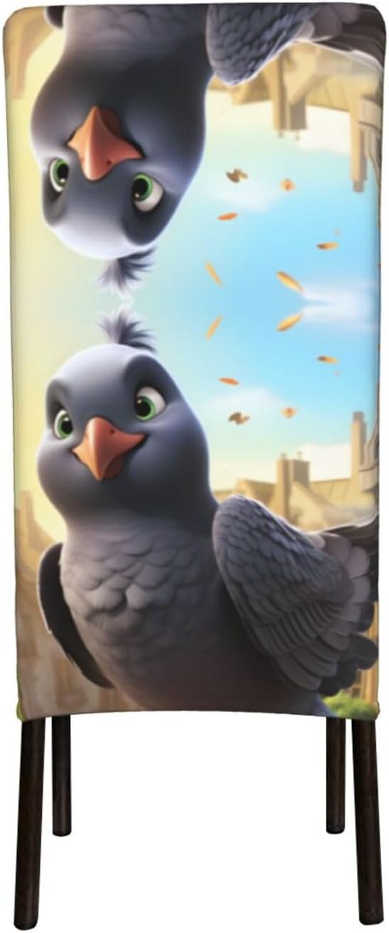 Cartoon Pigeon Prints Protection Cover for Dining Chair - Stretchable Chair Throw Covers for Dining Room, Hotel Event Party