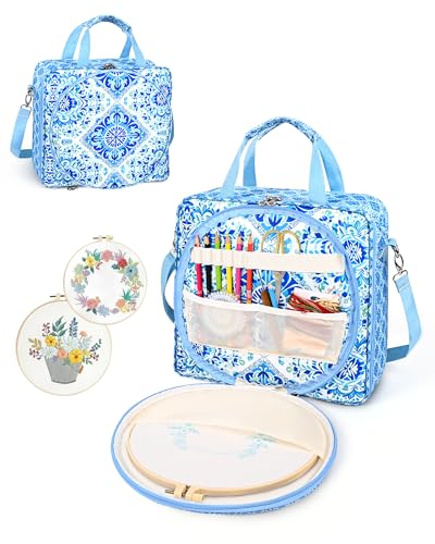 Telawsfun Embroidery Project Bag Organizer Embroidery Supply Storage Bag with Removable Binder Portable Carrying Tote for Thread Tools and Accessoriess Bag Only