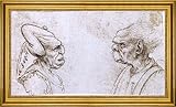Art Oyster Francesco Melzi Two Grotesque Heads - 15' x 30' Premium Canvas Print with Gold Frame